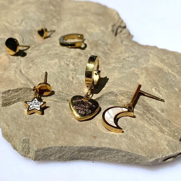 Gold Plated Stainless Steel Set of 6 Earrings - Picture 13 of 13